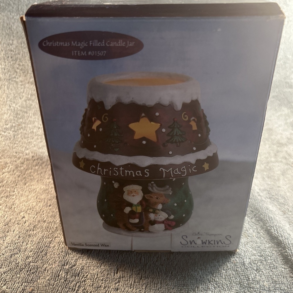Rare Elaine Thompson Snowkins Collection Christmas Magic Snow‎ Family Candle Jar